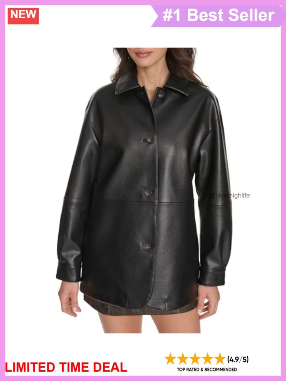 Relaxed Fit Faux Leather Button Up Blazer Long Sleeve Women's